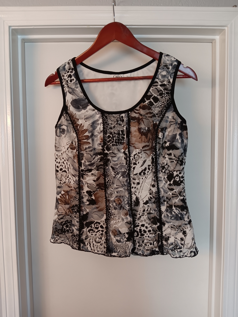 Cato Black & Brown Floral Lace-Trim Tank Top